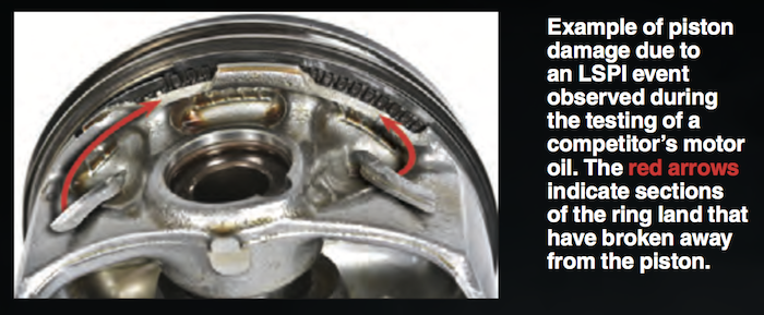 LSPI piston damage when
competitors motor oil is used